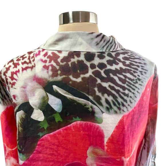 Caroline Rose Raime Bold Foral Button Down Top Size XL Lagenloook Artsy Roll Tab - Picture 4 of 8